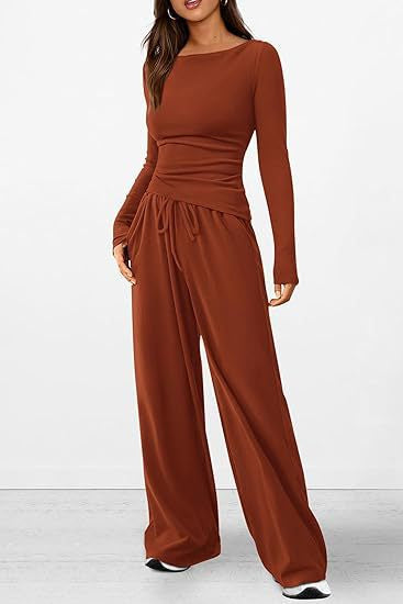 Long-sleeved T-shirt, wide-leg pants, casual wear, sportswear