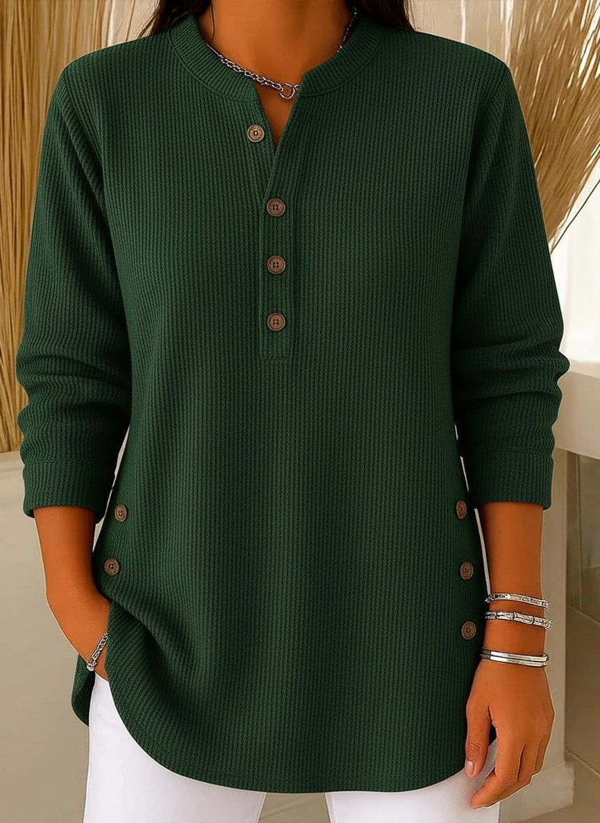 Casual V-neck button-down long-sleeved women's top T-shirt
