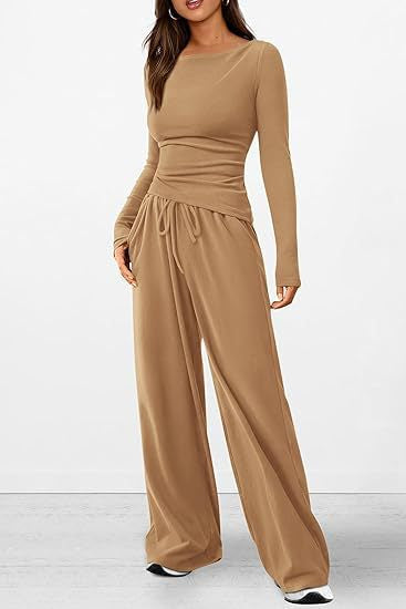 Long-sleeved T-shirt, wide-leg pants, casual wear, sportswear