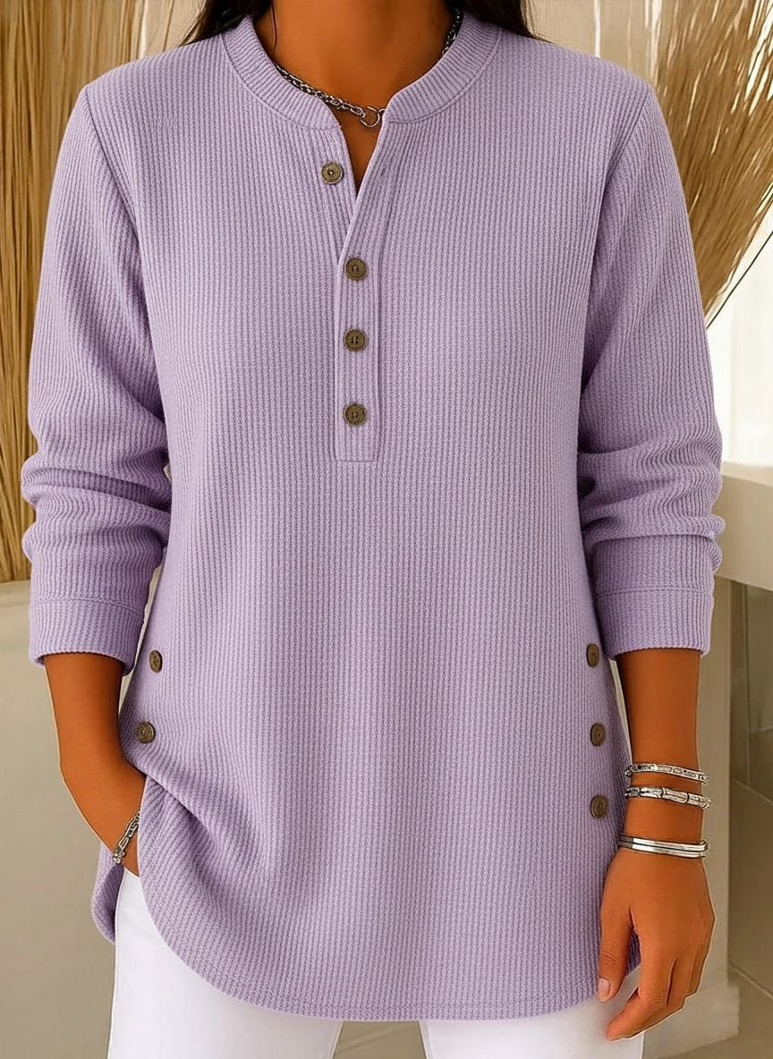 Casual V-neck button-down long-sleeved women's top T-shirt