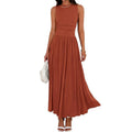 Women's sleeveless long dress, round neck, high waist, patchwork pleated summer dress