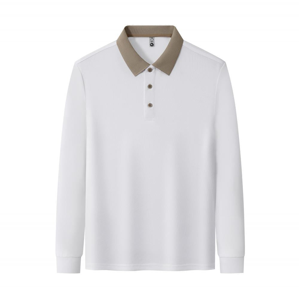 Men's solid color long-sleeved polo shirt
