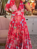 V-neck floral print beach dress