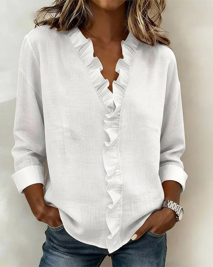Spring Women's Ruffled Long-Sleeved Shirt