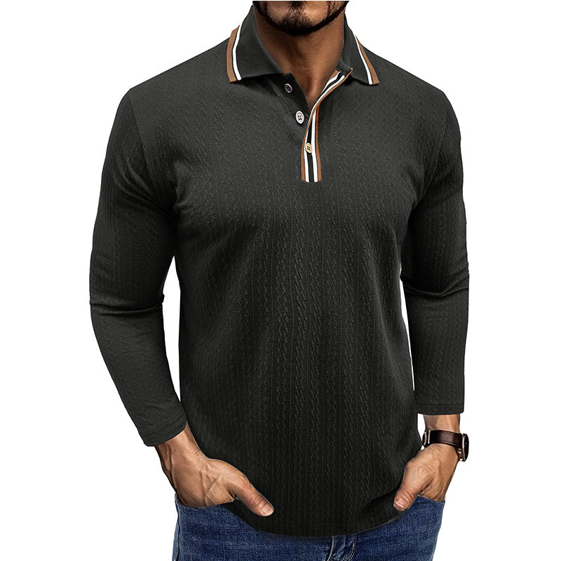 Men's long-sleeved knitted polo shirt
