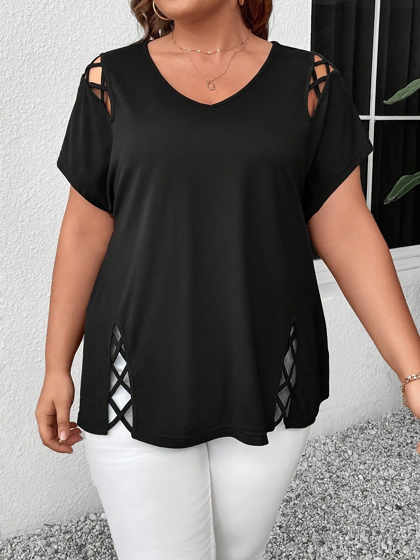 Summer Sexy V-neck Crossover Short-sleeved T-shirt