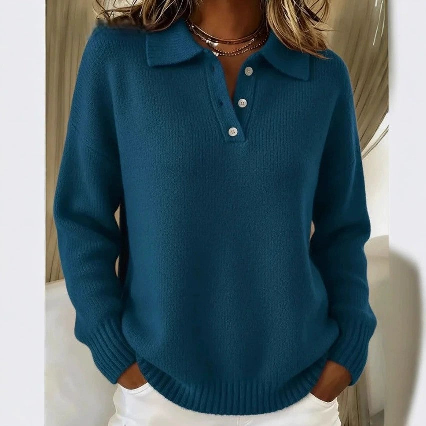 Solid color pullover sweatshirt, loose collar, long-sleeved top