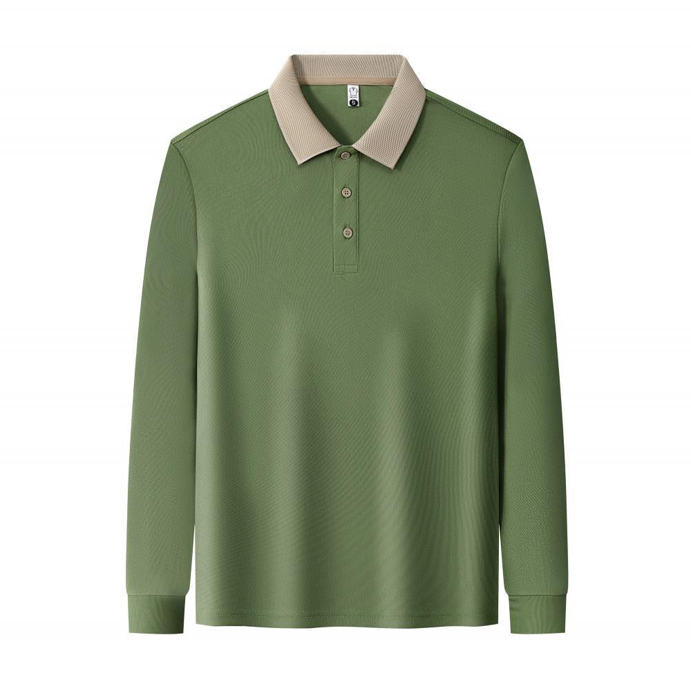 Men's solid color long-sleeved polo shirt