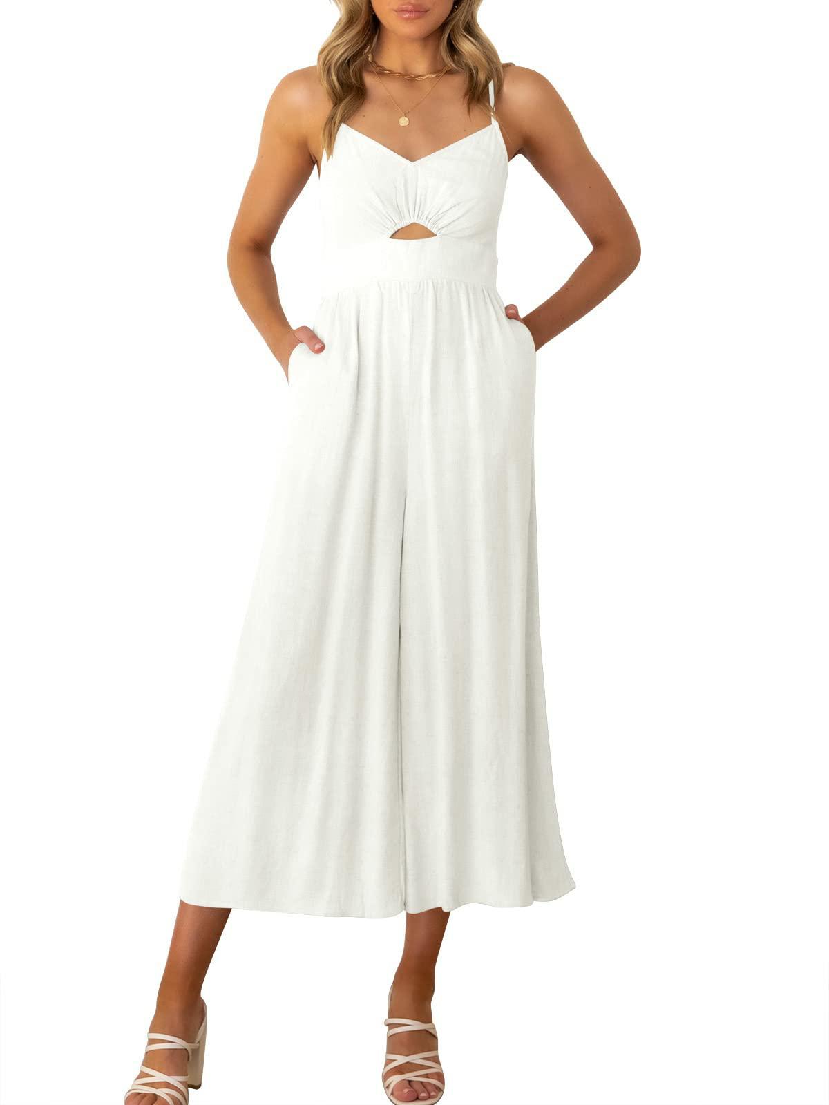 One-piece sleeveless solid color loose hollow patchwork suspender dress