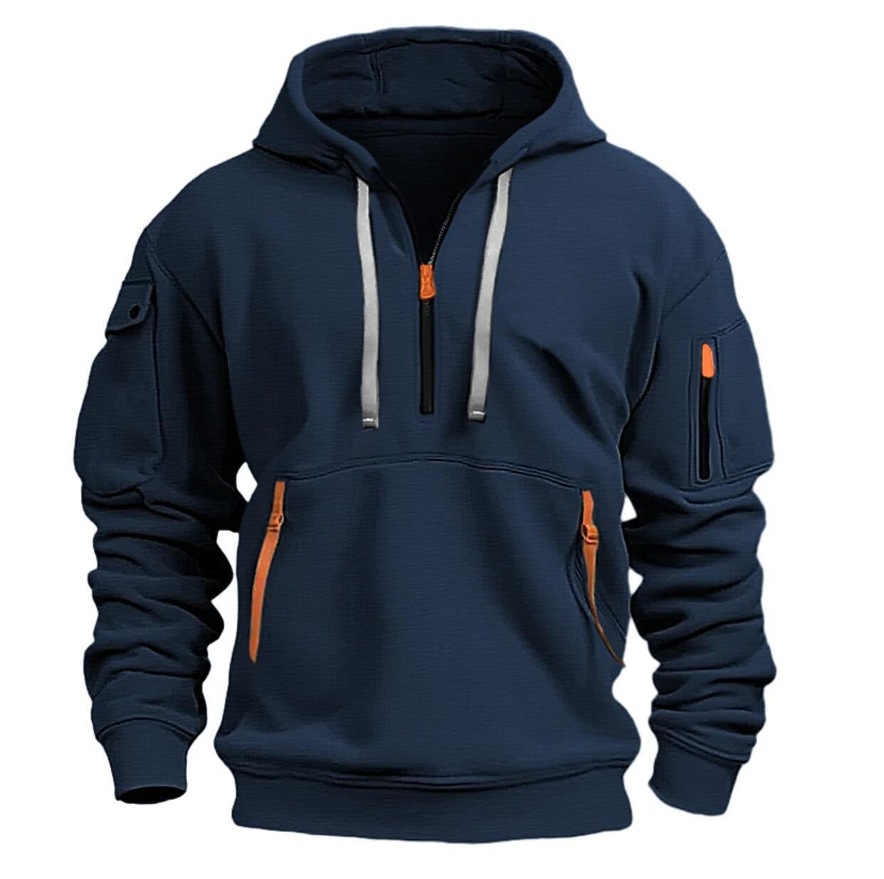 Zippered Multi-Pocket Sports Hoodie