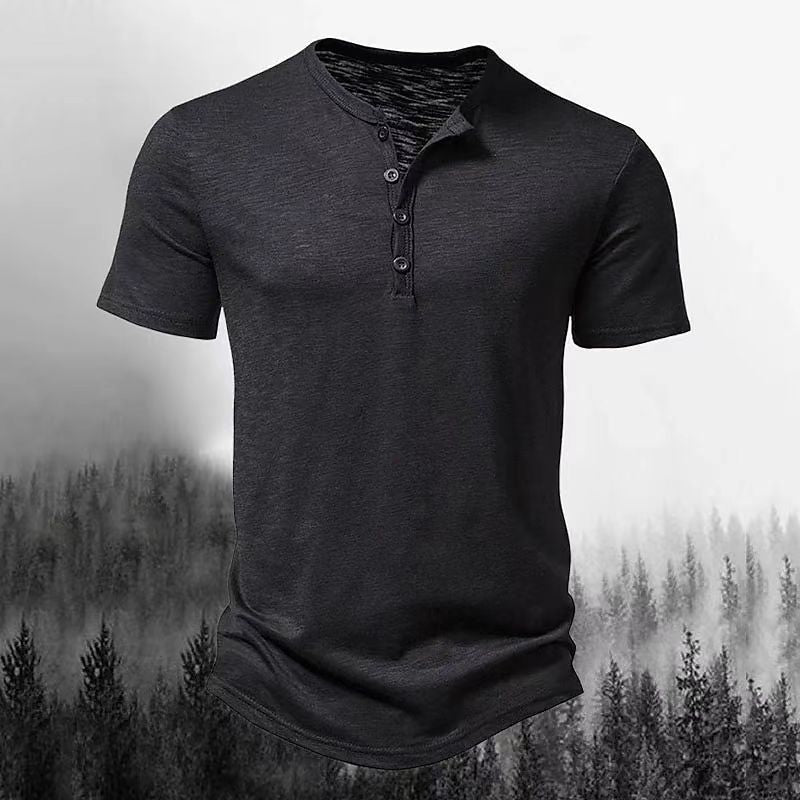 Solid color Henley collar T-shirt/POLO shirt