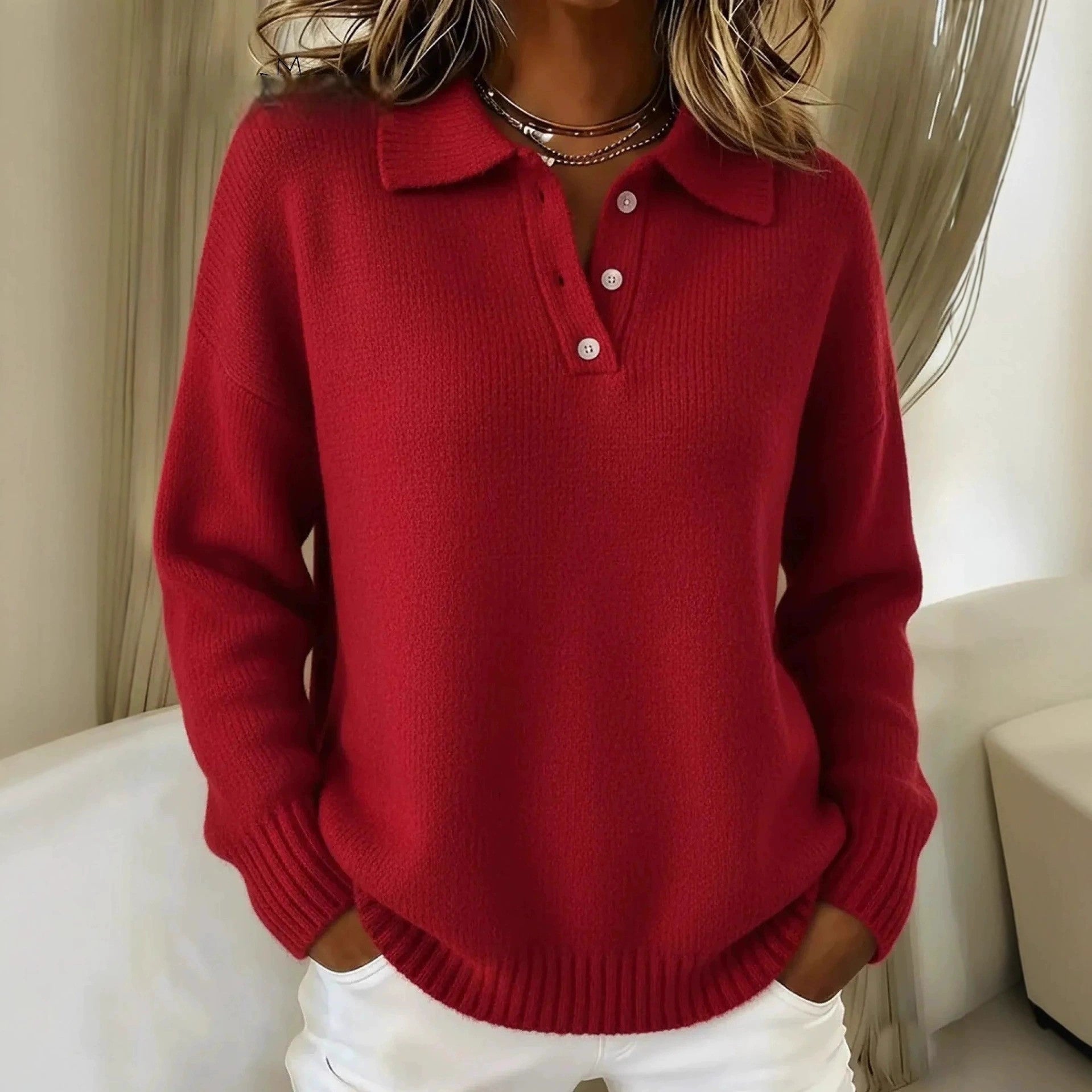 Solid color pullover sweatshirt, loose collar, long-sleeved top