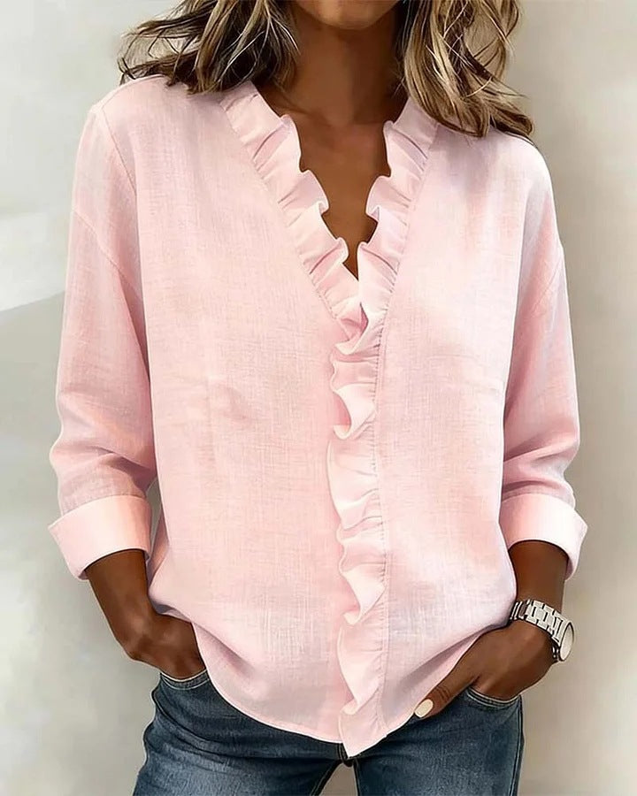 Spring Women's Ruffled Long-Sleeved Shirt