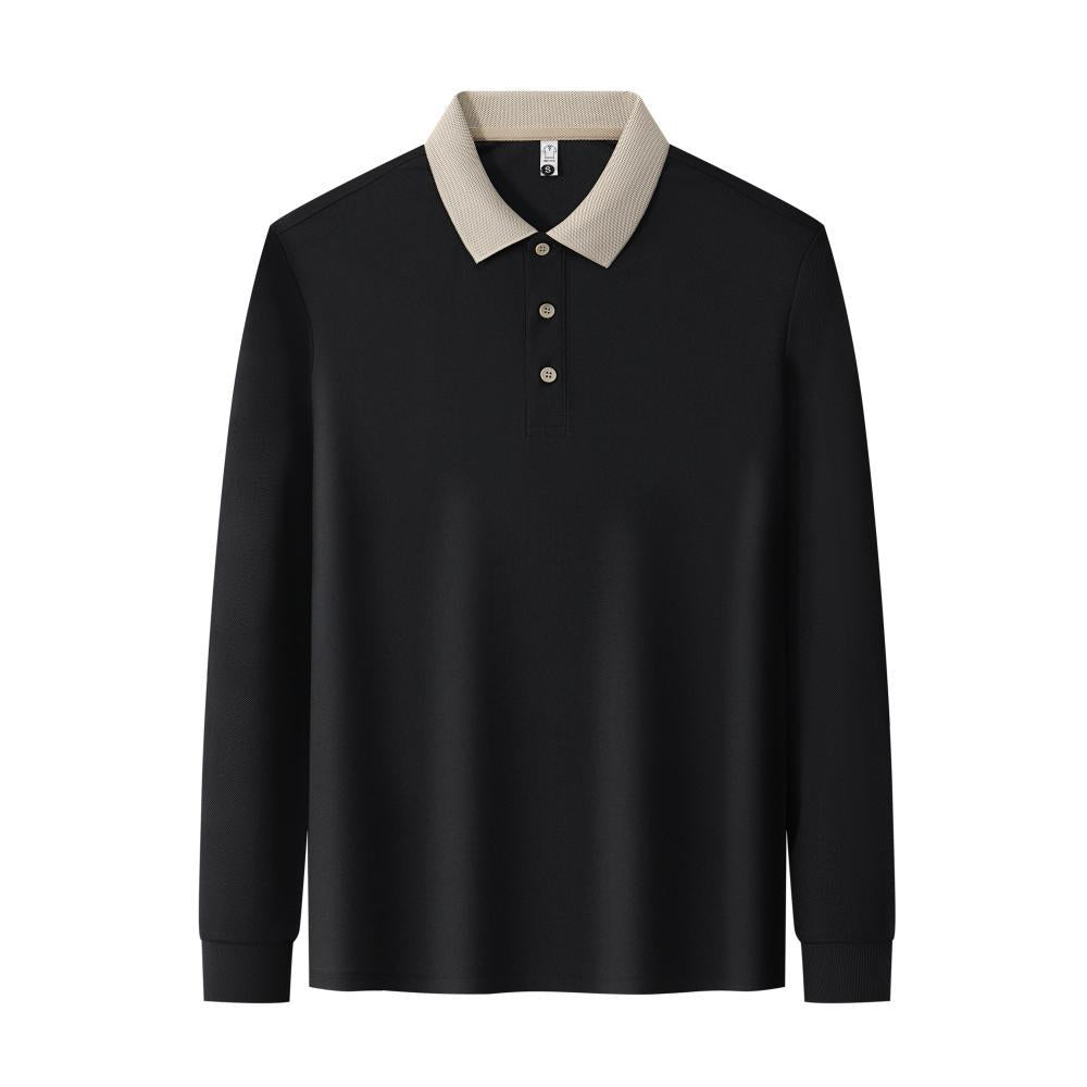 Men's solid color long-sleeved polo shirt
