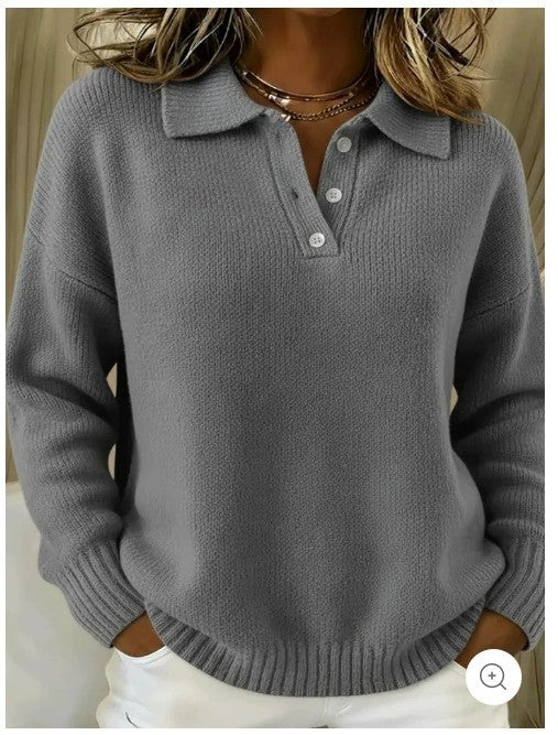 Solid color pullover sweatshirt, loose collar, long-sleeved top