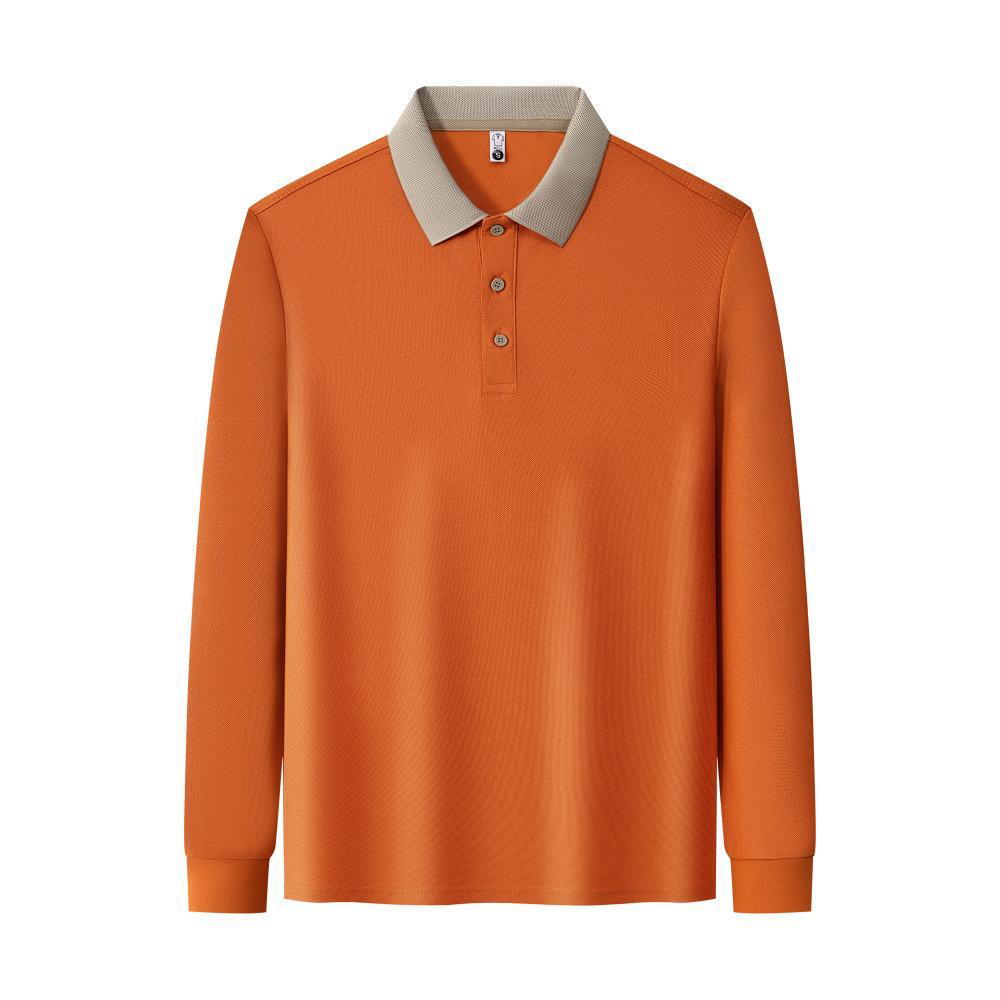 Men's solid color long-sleeved polo shirt