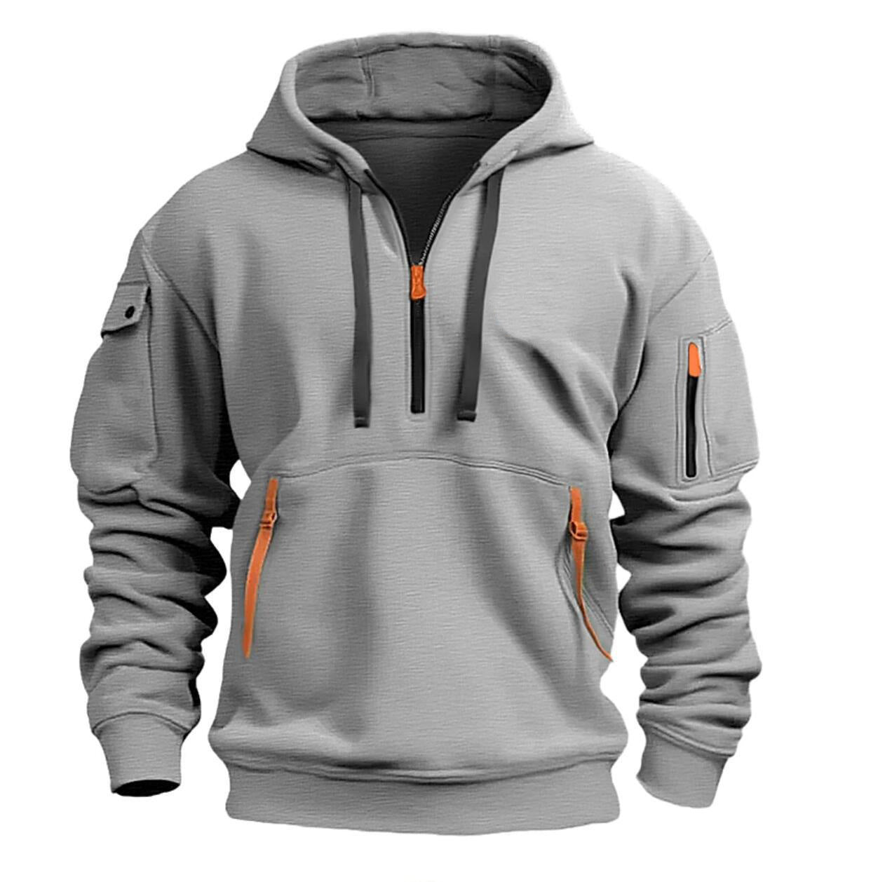 Zippered Multi-Pocket Sports Hoodie