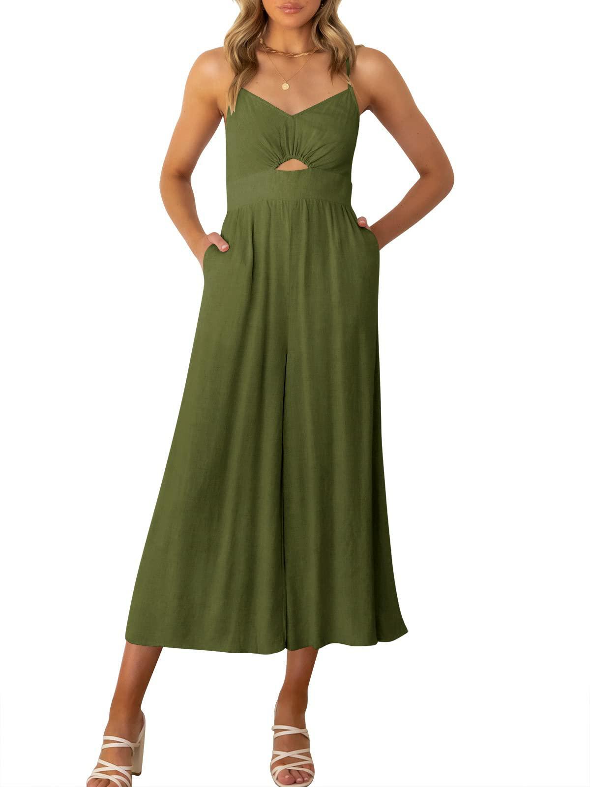 One-piece sleeveless solid color loose hollow patchwork suspender dress