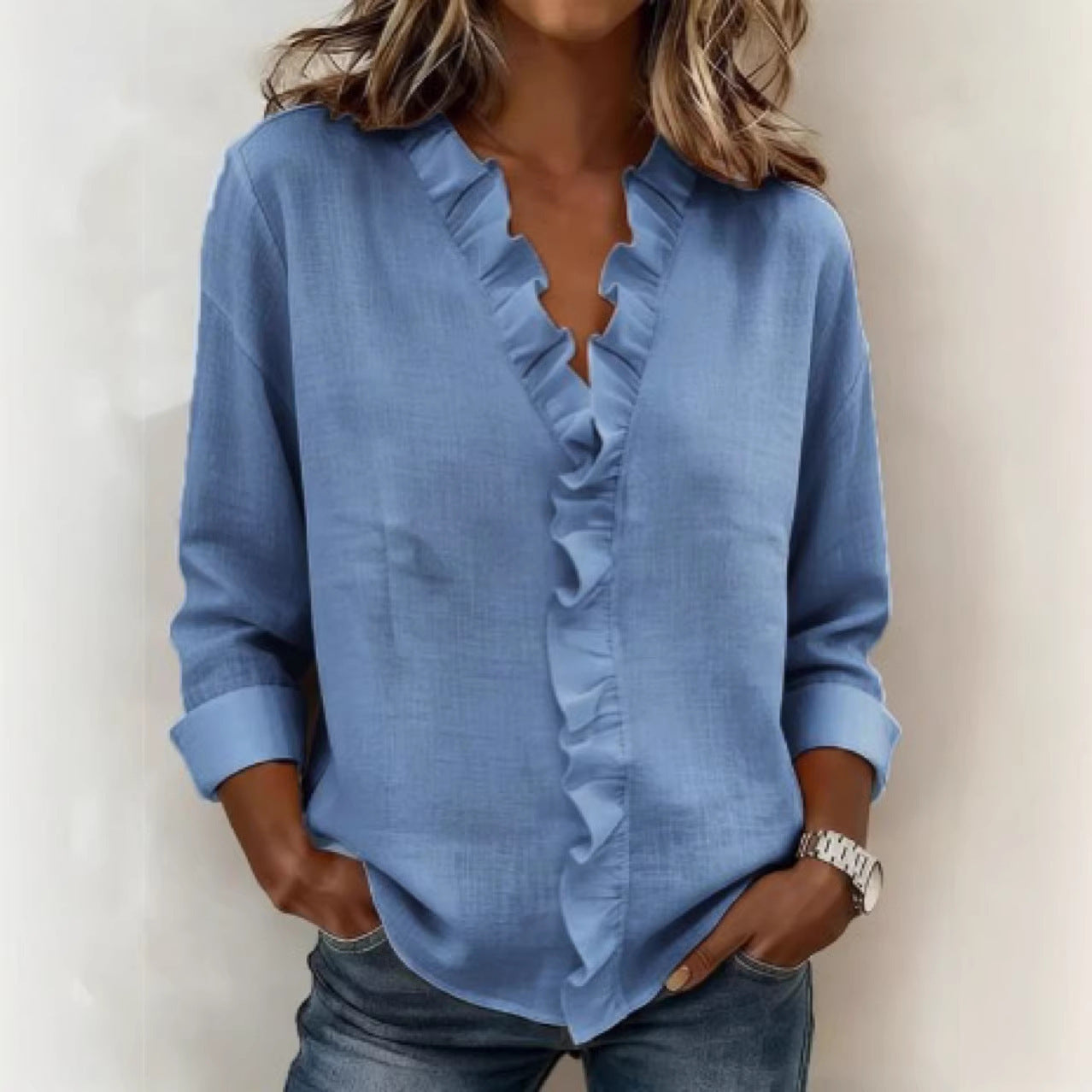 Spring Women's Ruffled Long-Sleeved Shirt