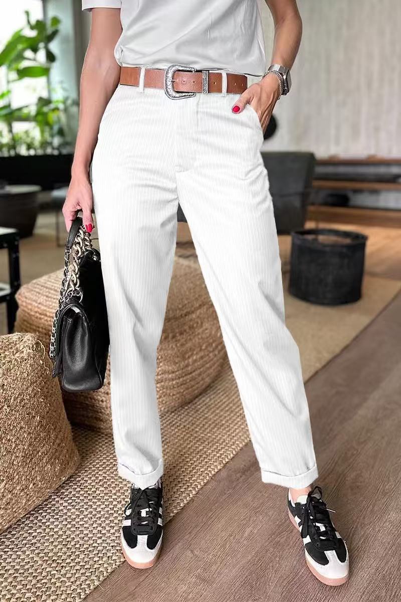 High-waisted, simple straight-leg casual trousers