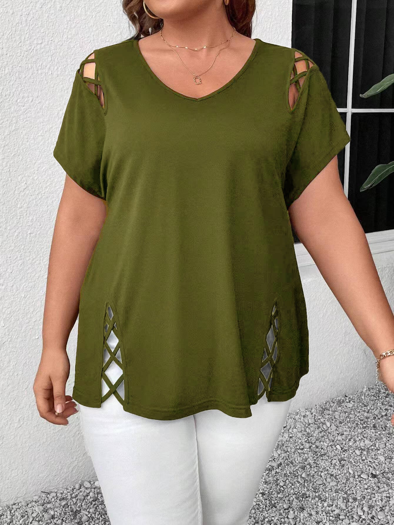 Summer Sexy V-neck Crossover Short-sleeved T-shirt
