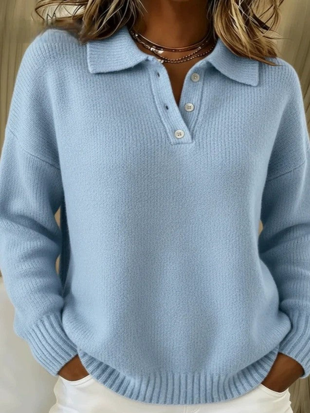 Solid color pullover sweatshirt, loose collar, long-sleeved top