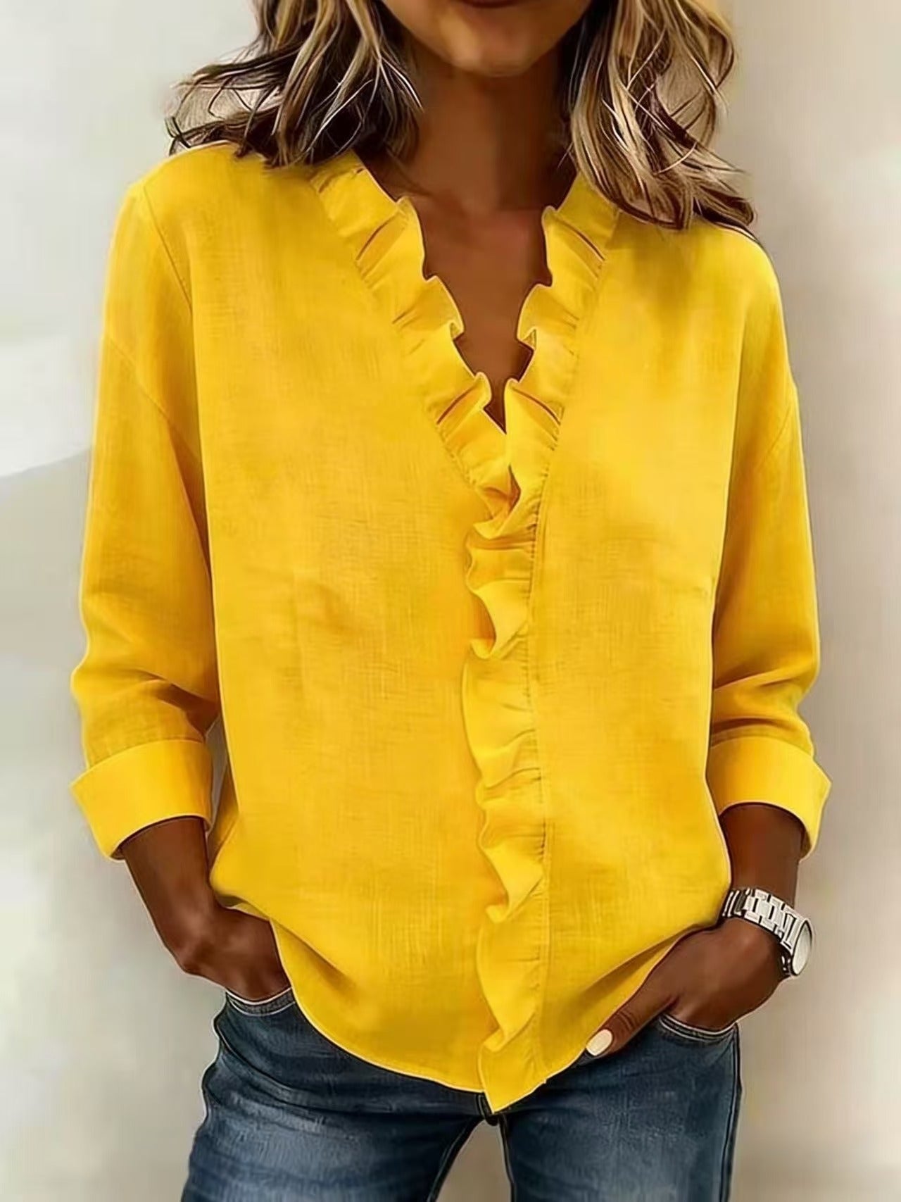 Spring Women's Ruffled Long-Sleeved Shirt