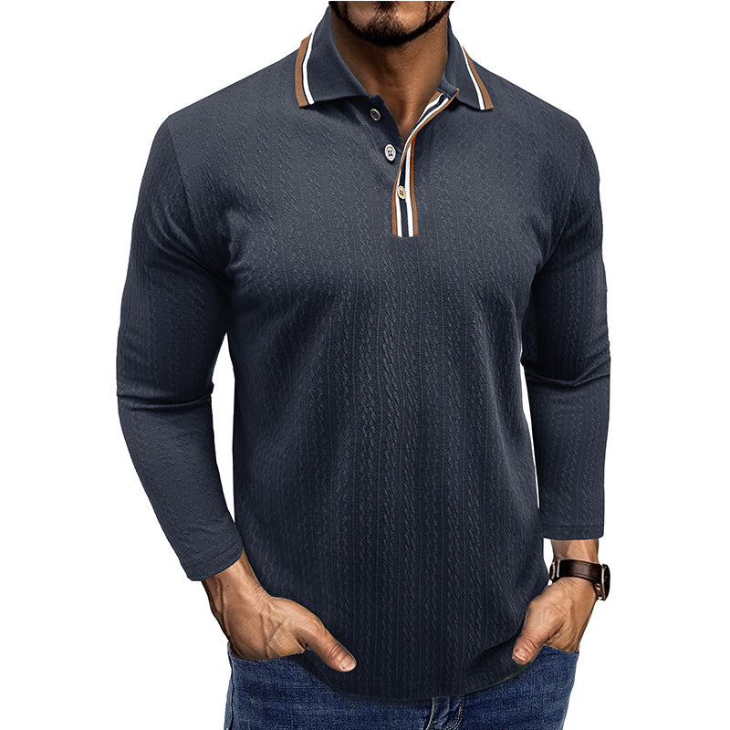 Men's long-sleeved knitted polo shirt