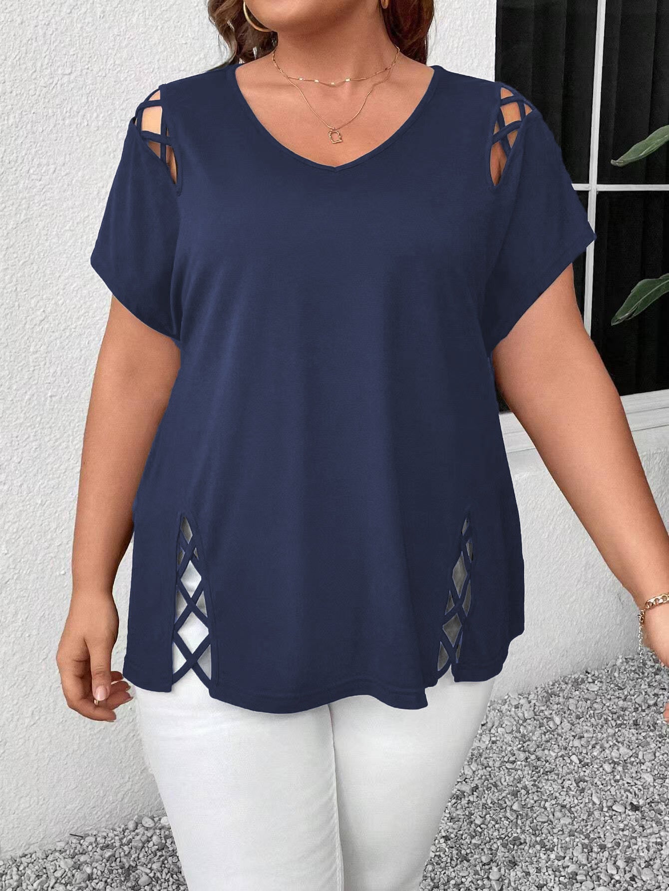 Summer Sexy V-neck Crossover Short-sleeved T-shirt