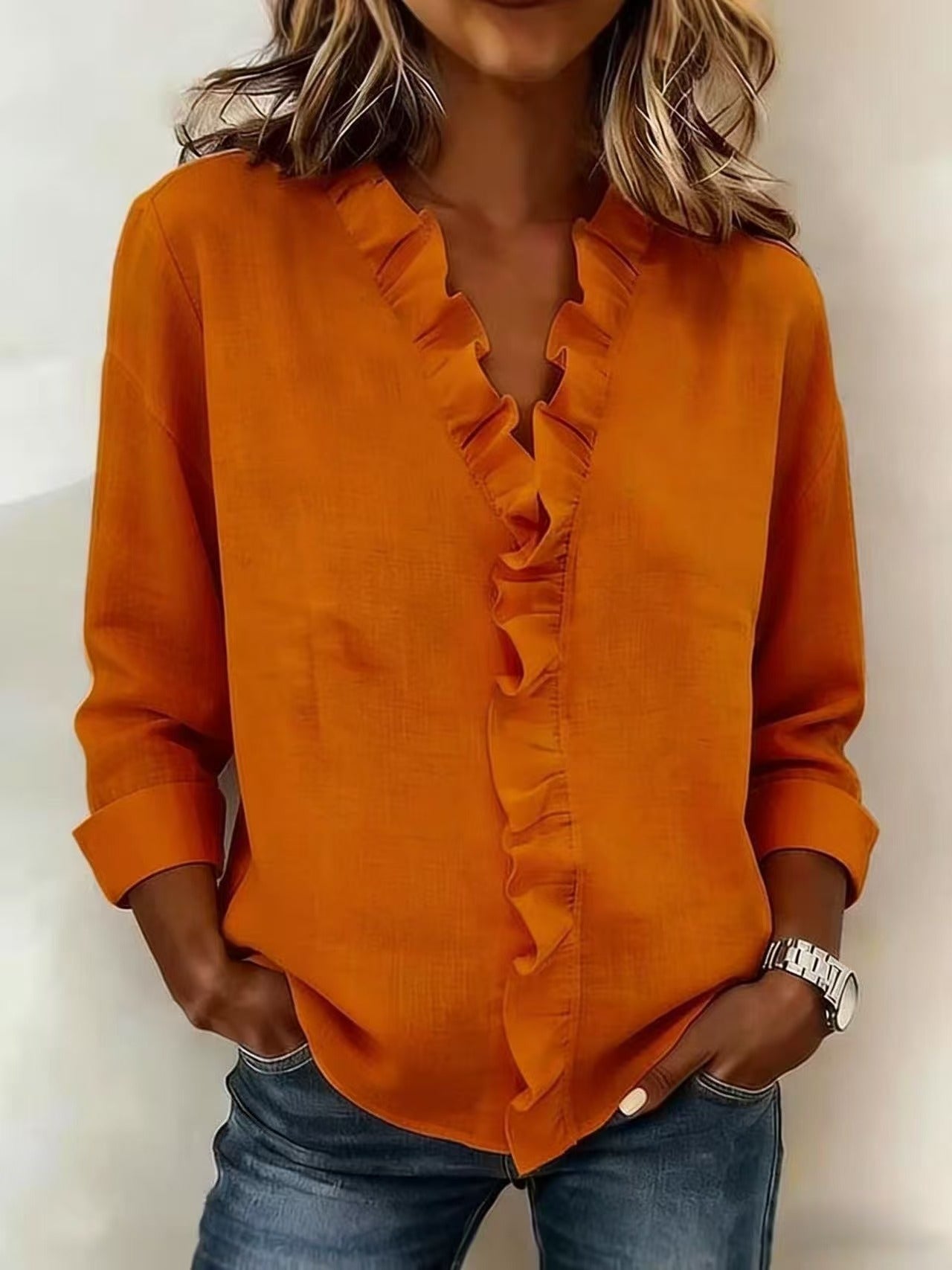 Spring Women's Ruffled Long-Sleeved Shirt