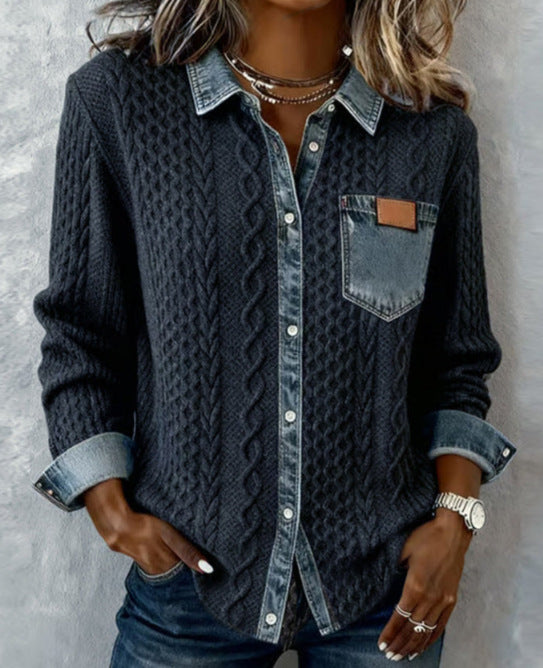 Stylish and versatile patchwork shirt cardigan