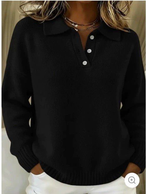 Solid color pullover sweatshirt, loose collar, long-sleeved top