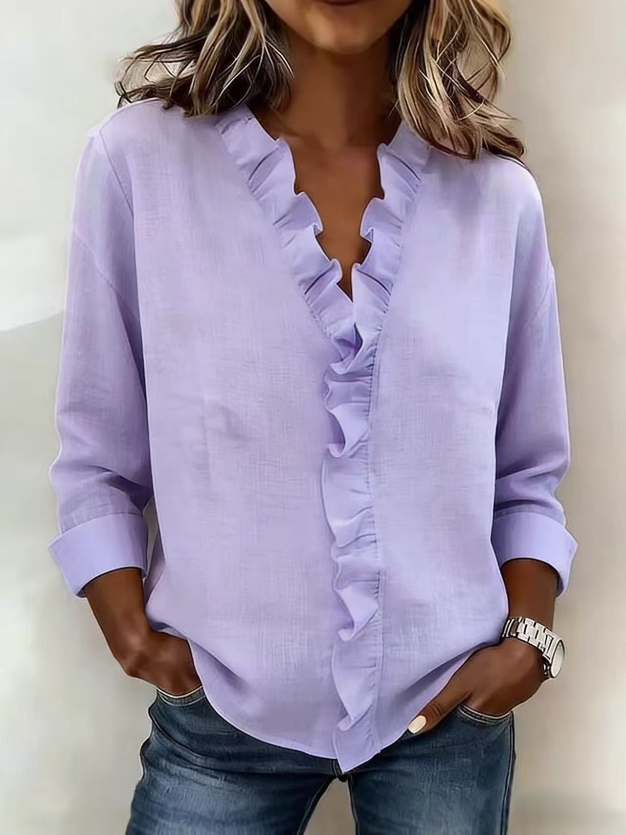 Spring Women's Ruffled Long-Sleeved Shirt