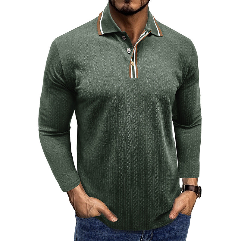 Men's long-sleeved knitted polo shirt